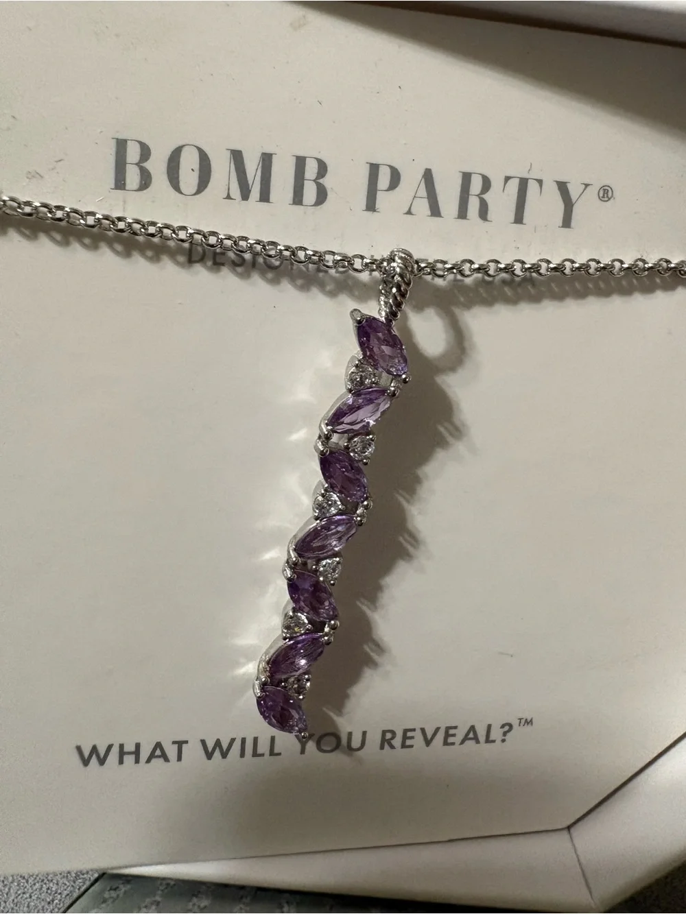 Purple Marquise & Clear Crystal Pendant Necklace new with box.